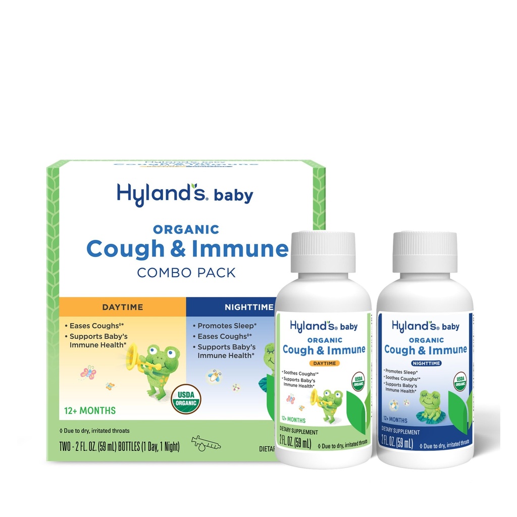 Hyland의 Baby Organic Cough Syrup 및 Immune Support Day 및 Night Combo Pack, Eases Coughs, 지원 Immunity, 수면 촉진, 2 Fl Oz. 병 (4 fl oz)