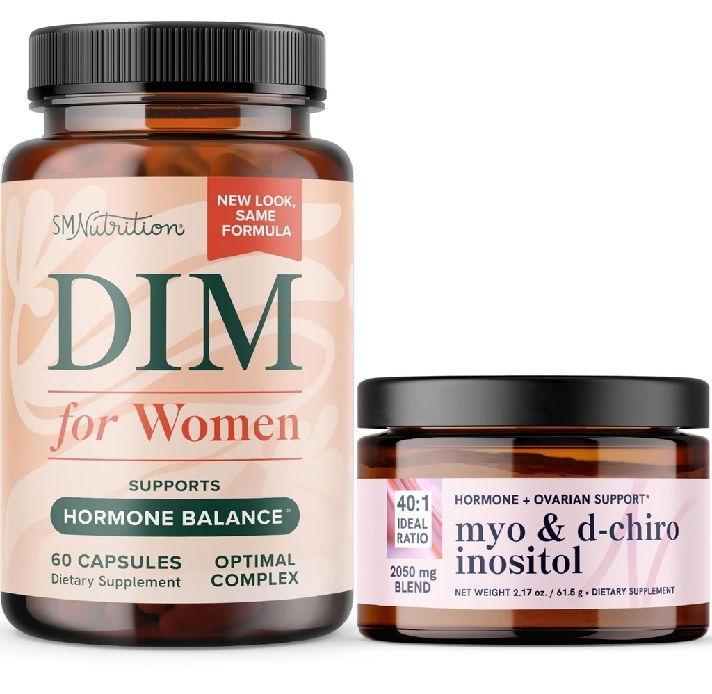 Myo-Inositol Powder Complex and Women's DIM Supplement | 여성용 호르몬 밸런스 번들 40:1 비율 Myo-Inositol & D-Chiro Inositol Powder (30 인분) 및 DIM 보충 (60 인분)