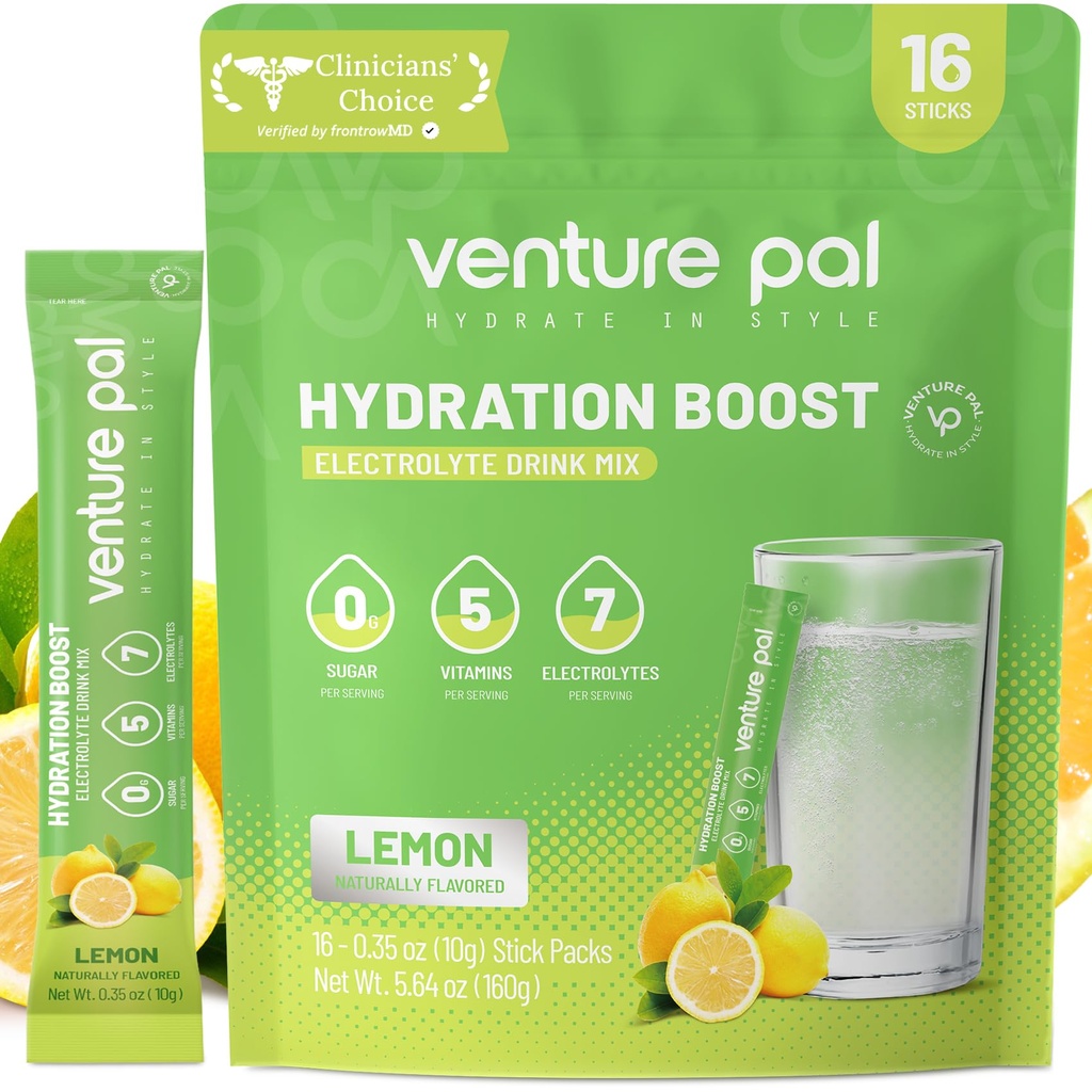 벤처 Pal Sugar Free Electrolyte Powder Packets - Rapid Hydration & Party Recovery 용 액체 일일 IV 음료 믹스 | 5 비타민 & 7 일 전동| Keto Friendly | Non-GMO | 인증 Vegan | 16 스틱