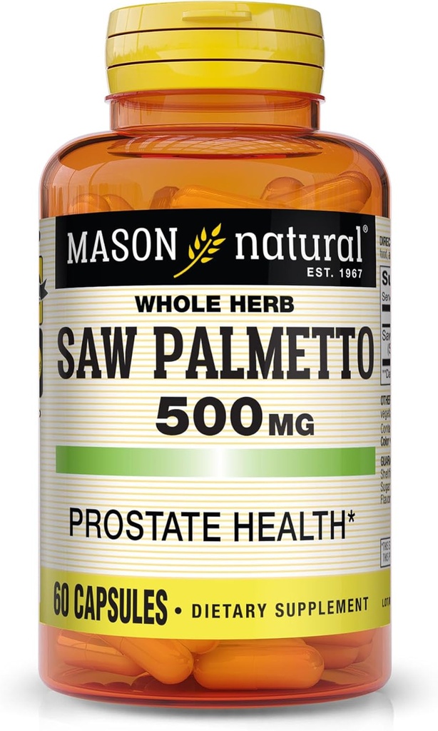 MASON NATURAL는 Palmetto 500 mg의 지원 전립선 건강 & 우린 기능, 60의 캡슐을 보았습니다