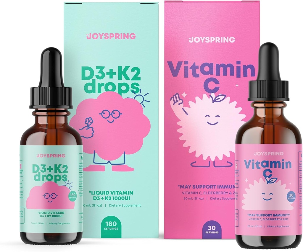 JoySpring Vitamin C + Elderberry Drops + Immune Support & Heart Health에 대한 어린이 면역 지원 및 비타민 D 드롭에 대한 아연 보충제