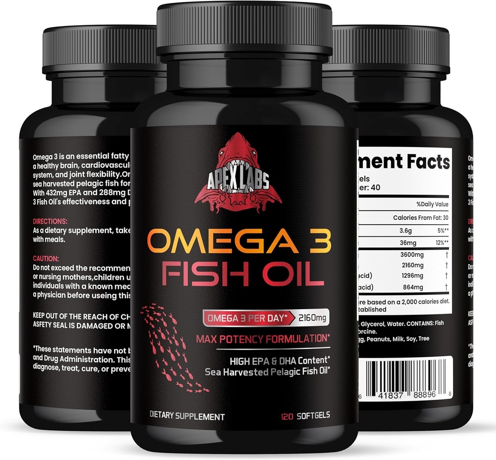 세 배 힘 Omega 3 물고기 기름 - Burpless 물고기 기름 보충교재 w/EPA & 단 하나 근원 야생 알래스카 Pollock에서 DHA 지방산 - 1200 mg, 120 ct