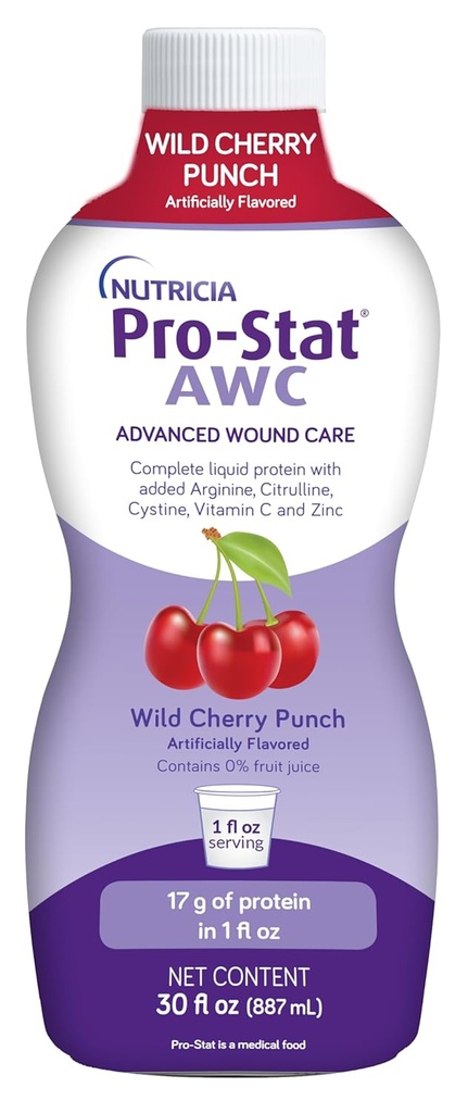 Pro-Stat Advanced Wound Care (AWC), 농축 액체 단백질 의료 식품 - 와일드 체리 펀치 맛, 30 Fl Oz 병