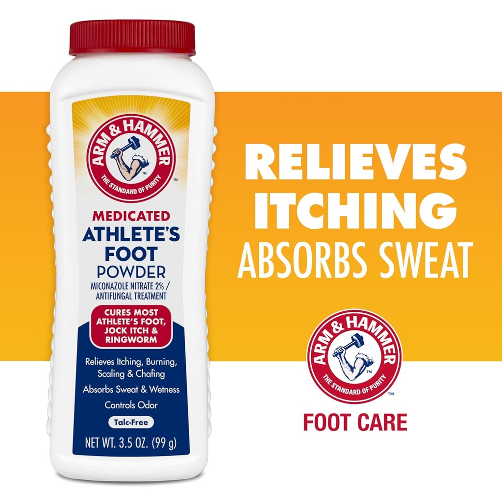 Arm & Hammer Athlete의 발 분말 - 베이킹 소다와 발에 대한 항진 치료 - 가려움증, 화상, 냄새 - 임상 입증 된 포뮬러 - 3.5 oz 4 팩 (4)