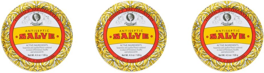 Rawleigh Antiseptic Salve Iconic Yellow Big Tin : 4.5 온스, 다목적 연고, Bruises, Irritations, Turpentine, Phenol, Cottonseed Oil & Paraffin, Original Formula - 3 팩