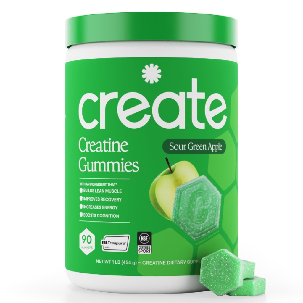 Creatine Monohydrate Gummies for Men & Women - Boost Focus, Strength, Endurance, Anti-Melting Formula, Vegan, Gluten-Free, Non-GMO, 1.5 Gram Creatine per Gummy (Sour Green Apple, 90 ct)