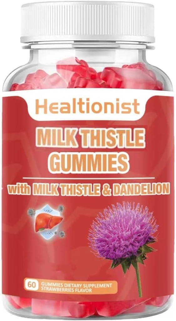 밀크 이틀 Gummies for Liver Cleanse, Detox & Repair Fatty Liver Formula Gummies, 우유 이틀 추출물 | 산화 방지제 지원 및 천연 간 건강, 간 해독, 60 Vegan Ct
