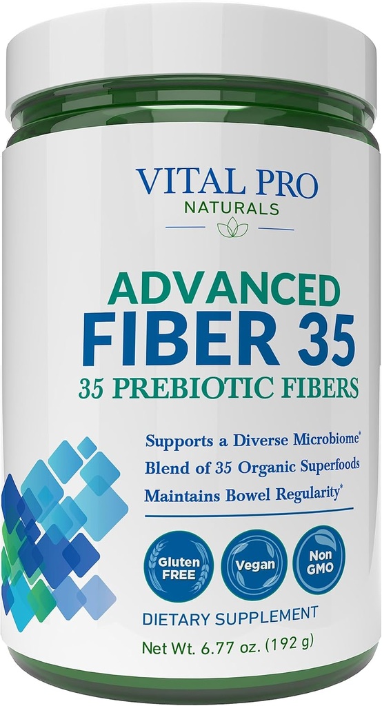 Vital Pro Naturals - 35 Prebiotic Fiber 및 35 Organic Superfoods와 Dietary Support 및 Occasional Constipation을위한 고급 섬유 35 분말 보충 교재, 6.77 oz
