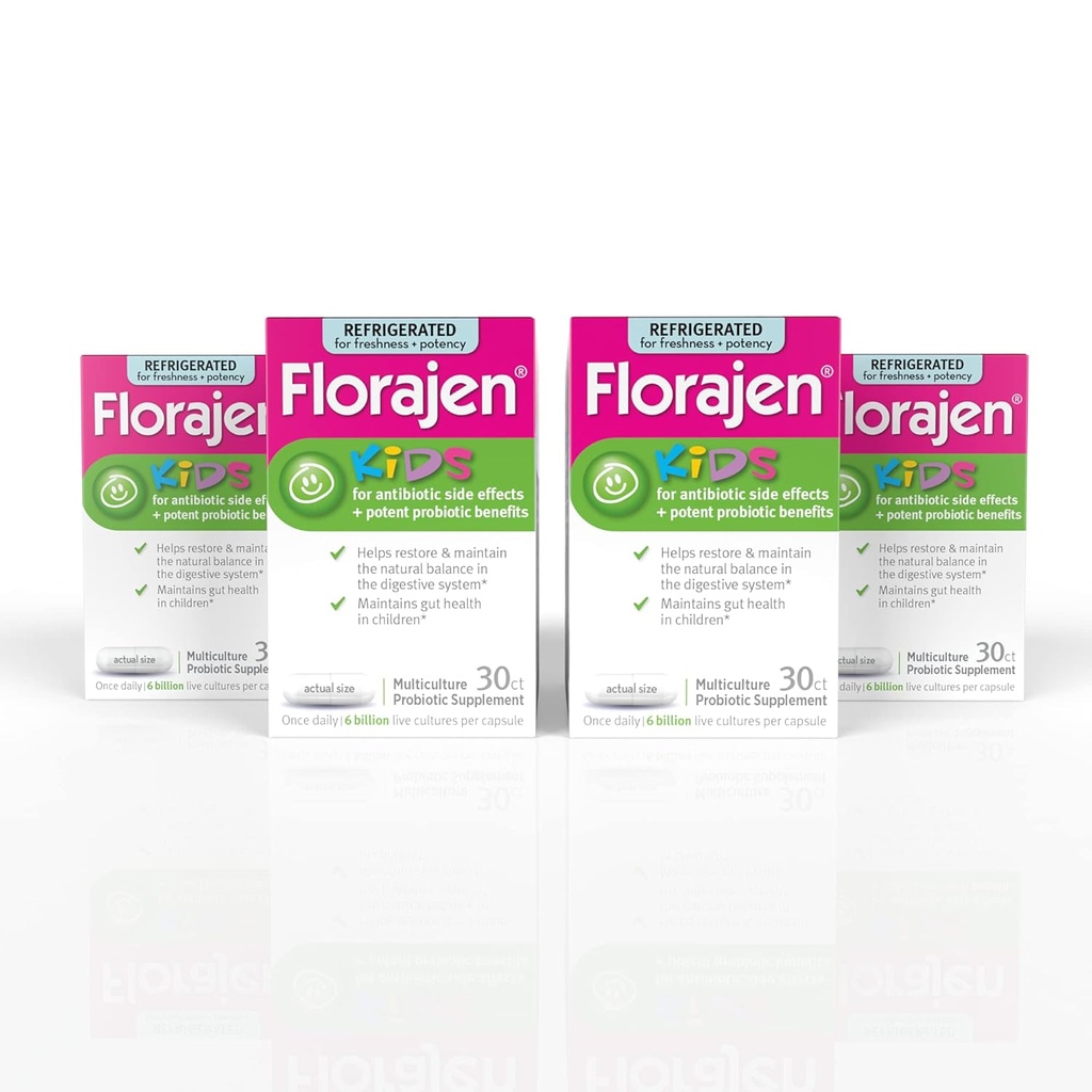Florajen Kids Probiotics, Daily Gut Health & Immune Support Supplement, Constipation 및 Bloating Relief, 120 캡슐 (냉장)