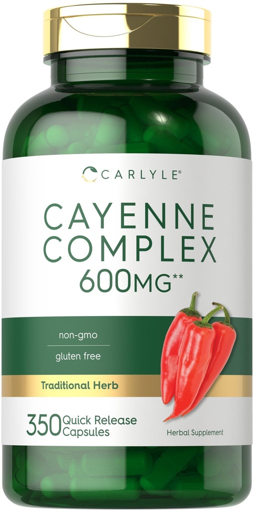 Carlyle Cayenne Pepper 캡슐 600mg | 350 알약 | 비 GMO, 글루텐 프리 보충