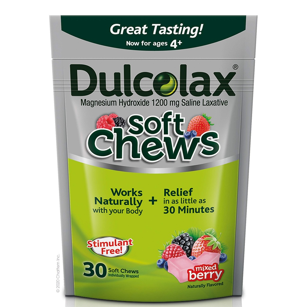 Dulcolax 연약한 Chews Saline Laxative 혼합 베리 (60ct & 30ct) 1200mg 마그네슘 Hydroxide Gentle 변비 기복