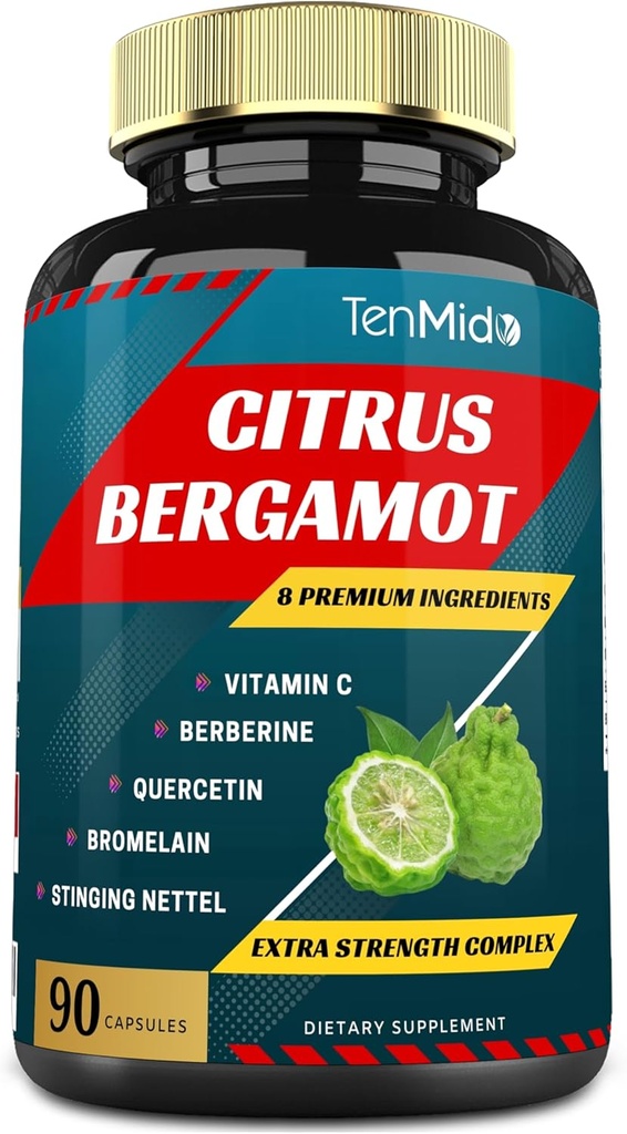 Citrus Bergamot Extract Capsules with VitaminC, Berberine, Quercetin, Bromelain, Echinacea, Black Pepper - 3 개월 공급, 90caps