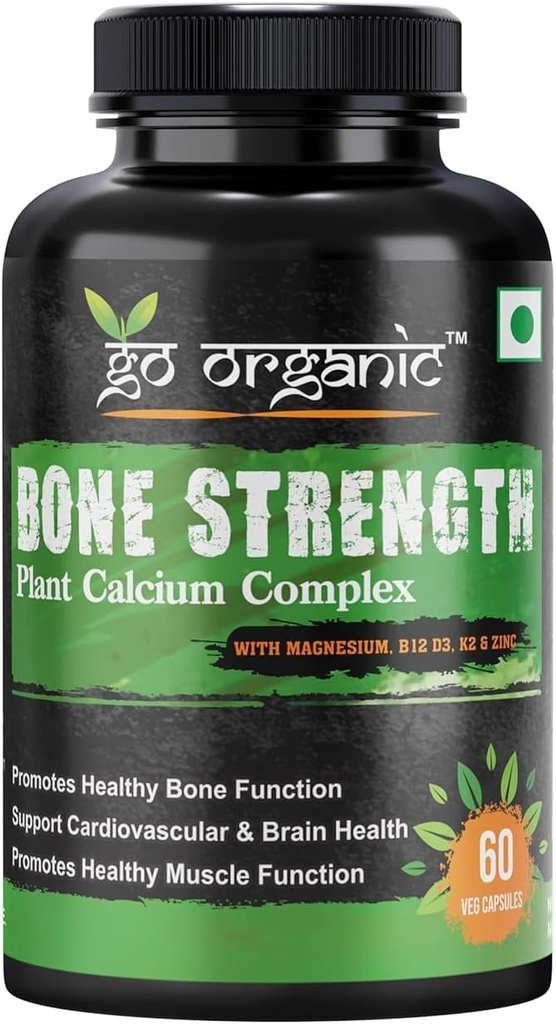 Eleven Zone Bone Strength - 식물 기반 칼슘, 마그네슘, 아연, 비타민 D3, VIT B12, K2 - GMO, 콩, 글루텐 무료 성분 - 뼈 건강을위한 전체 식품 보충 - 60 Vegan 친절한 캡슐