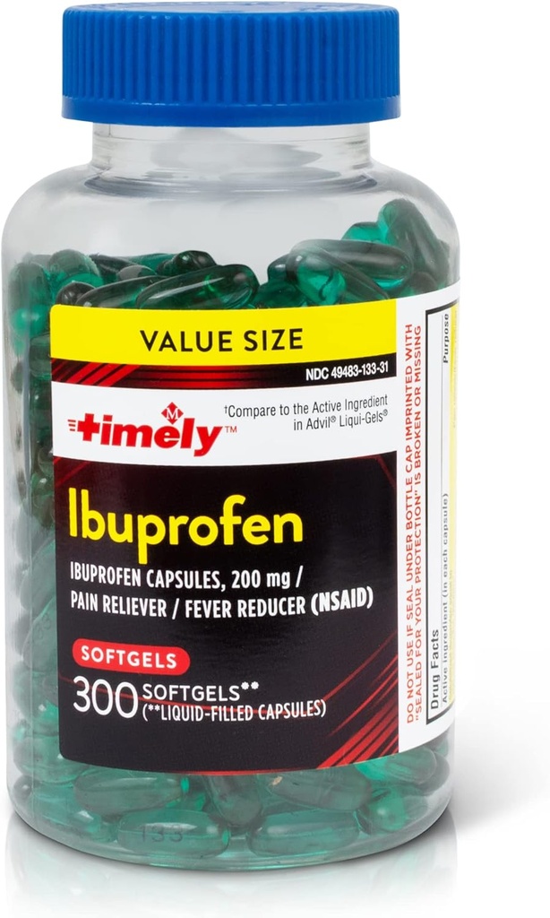 시간 모자 LABS, INC. 적시 Ibuprofen 200mg - 300 액체 Softgels - 통증 완화 정제 및 Fever 흡진기 - 두통 기복, 정신 통증, 두통 Aches Muscular Aches & 관절염 통증을 위해