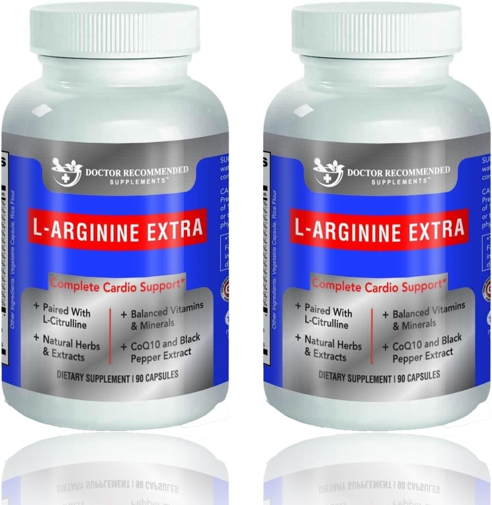 DOCTOR RECOMMENDED SUPPLEMENTS 프리미엄 L-Arginine 1000 MG Nitric 산화물 공식 지원 Cardio 건강, Nitric 산화물 생산, 체력 & 더 많은 - 2 팩