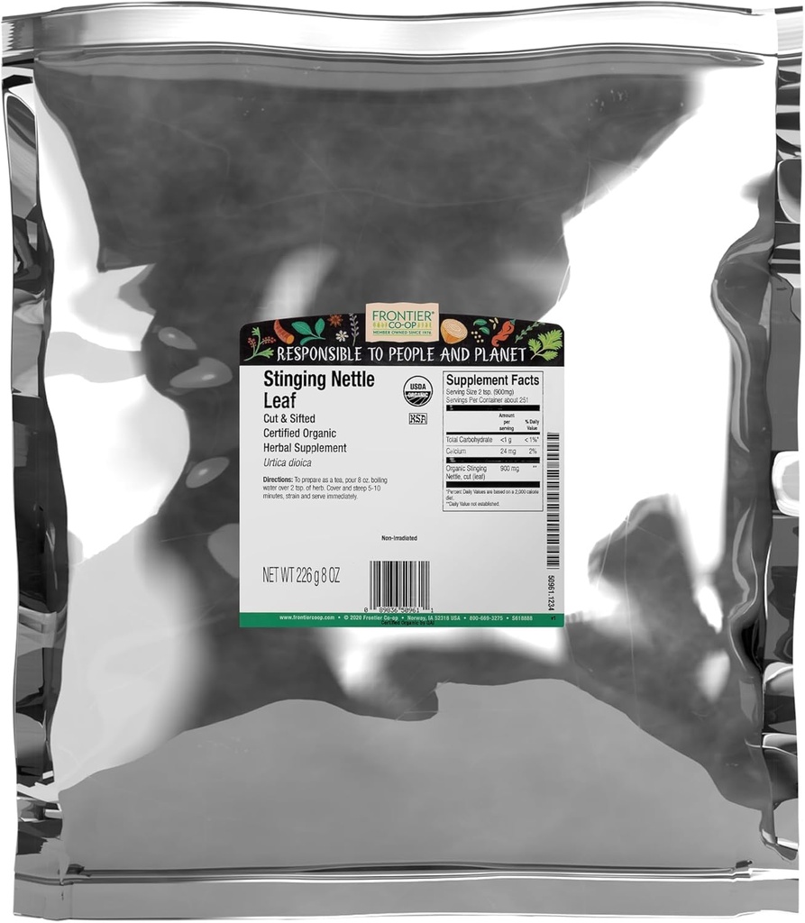 Frontier Co-op Organic Sting Nettle Leaf, 1lb Bulk Bag, Cut & Sifted - Nettle Tea, Kosher 인증 만들기에 이상적입니다.