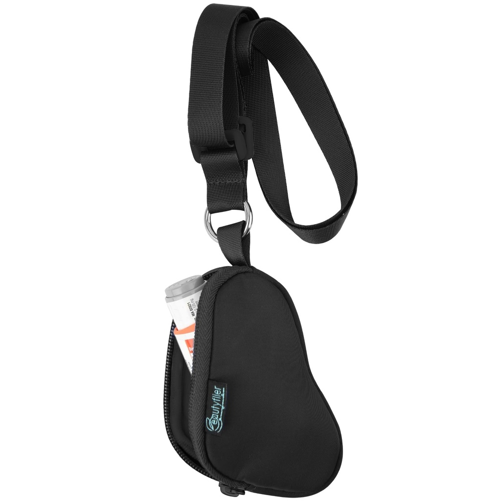 Beautyflier Asthma Inhaler 케이스 Lanyard 홀더 Keychain Travel Handy Mini Bag for Adults and Kids, Inhaler (Black) 포함되지 않습니다.