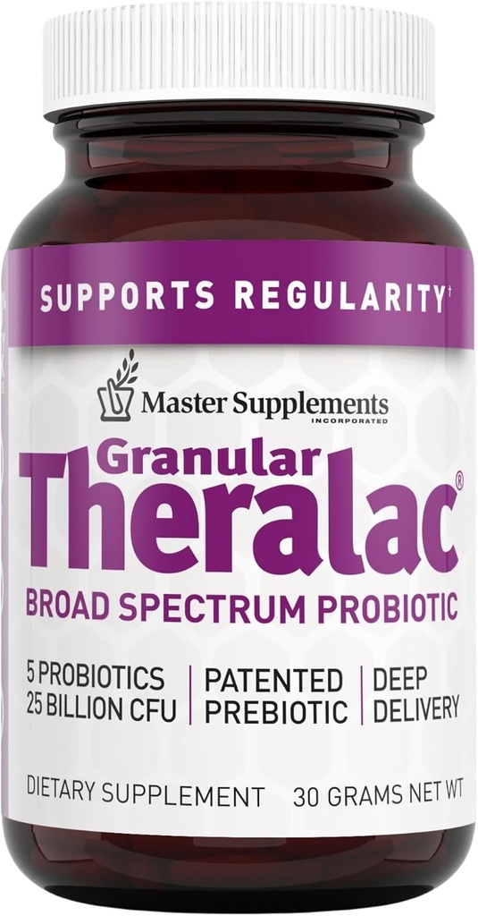 마스터 보조 식품 과립 Theralac - 1.05 oz - Optimal Gut 건강을위한 멀티 스트레인 프로 바이오 틱 분말 - 아이에 적합 - Vegan, 글루텐 무료 - 40 서빙