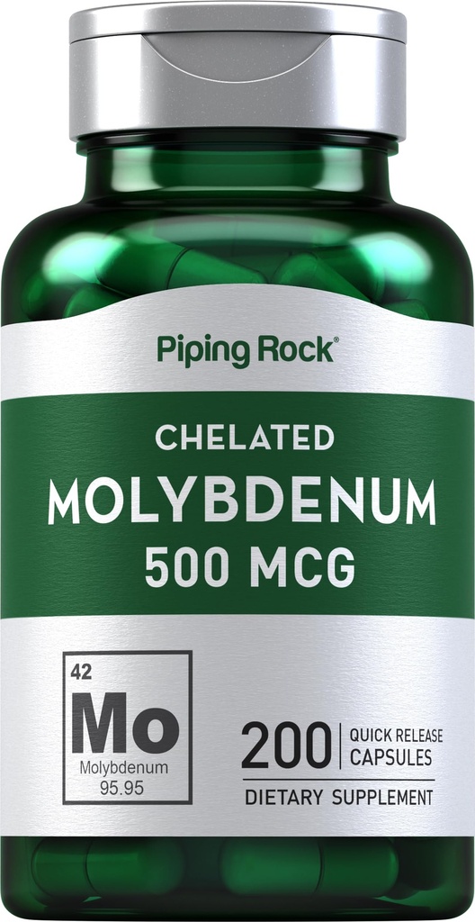 배관 바위 몰리브덴 보충 | 500 mcg | 200 캡슐 | 킬레이트 몰리브덴 아미노산 | Non-GMO, 글루텐 프리