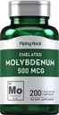배관 바위 몰리브덴 보충 | 500 mcg | 200 캡슐 | 킬레이트 몰리브덴 아미노산 | Non-GMO, 글루텐 프리