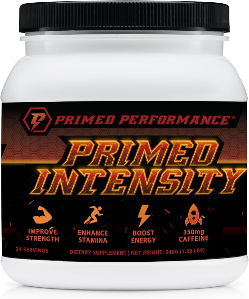 Primed Intensity Pre-Workout Supplement - 모든 자연 - 베타 알라닌, 카페인, 크레아틴, Citrulline, NO 부스터 (24 서빙) (라즈베리 레몬)