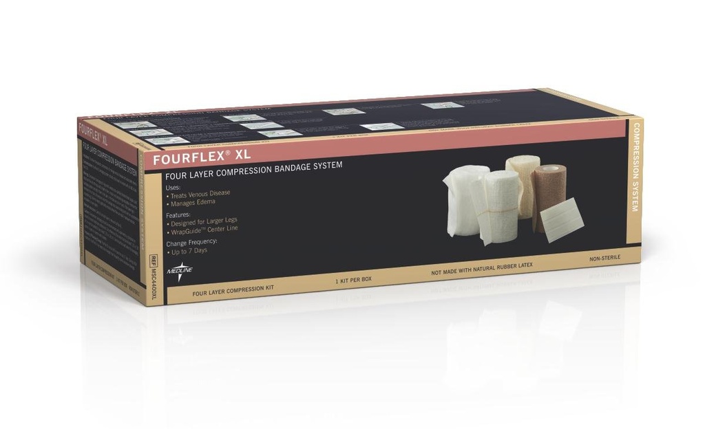 Medline 4flex XL 4-Layer 압축 시스템, 크기 XL, 만성 공급 능력, 8 키트의 경우 효과적인
