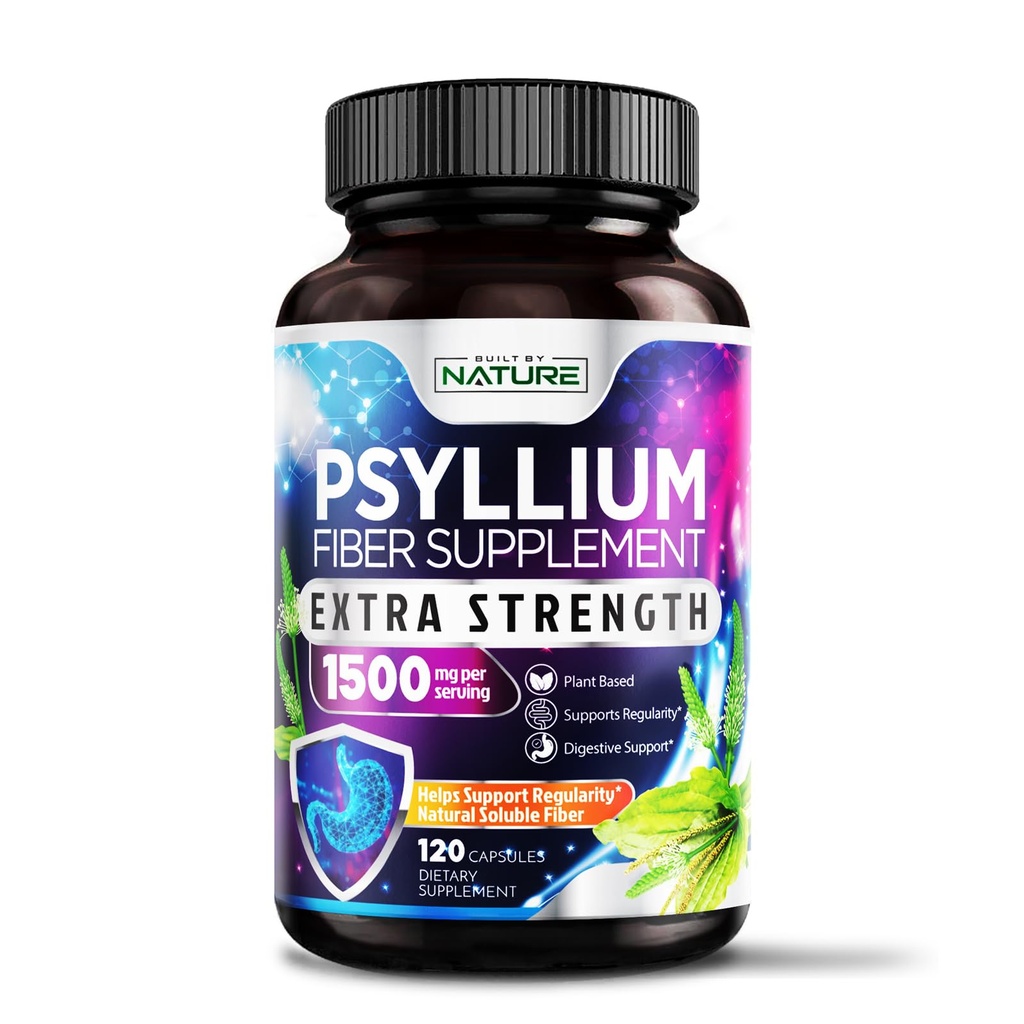 Psyllium Husk 캡슐 1500mg - 섬유 보충교재 - Psyllium Husk 분말을 가진 자연적인 가용성 섬유 알약 - 소화 Gut 및 대령 건강을 지원합니다 - 비 GMO, 글루텐 자유로운, Vegan - 120의 캡슐