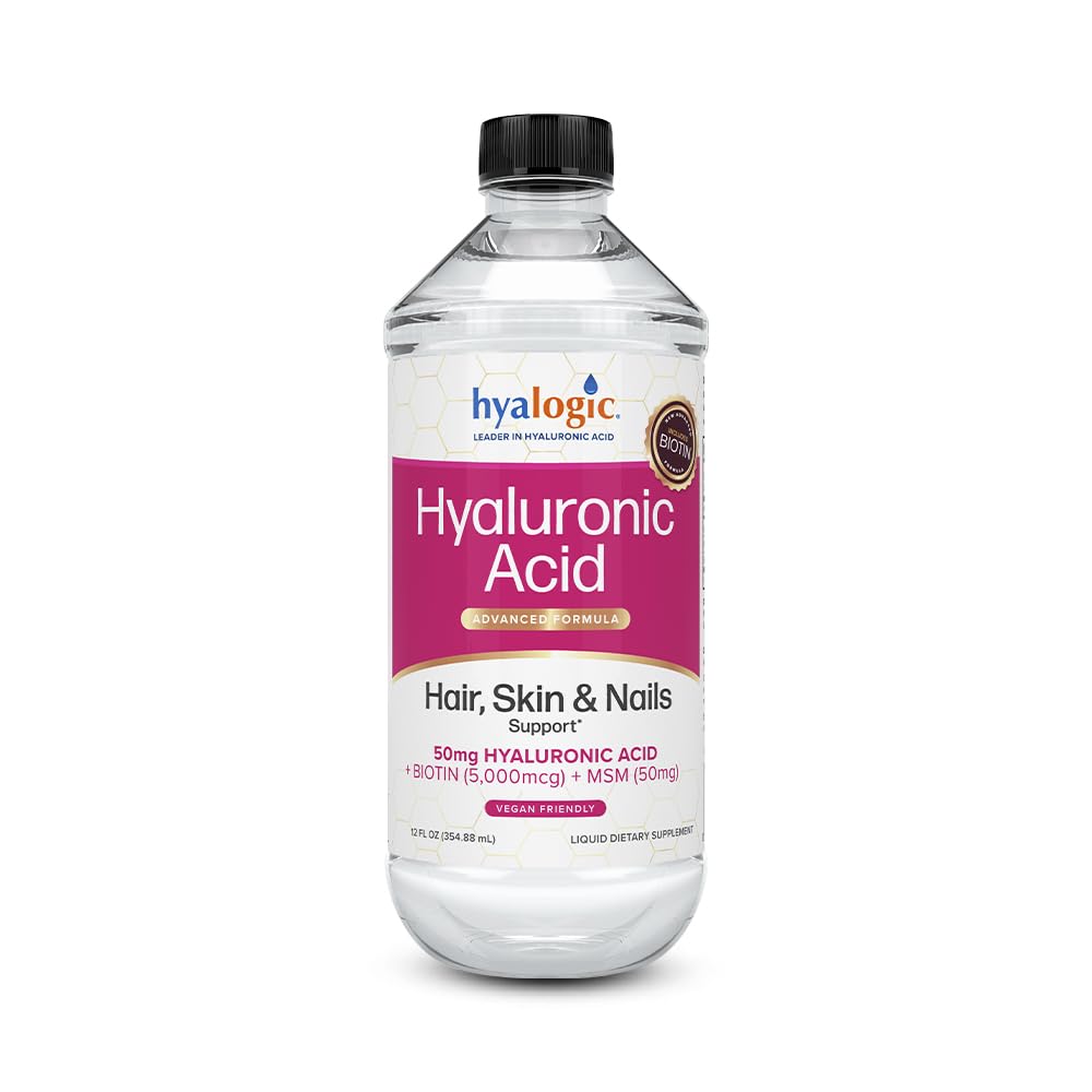 Hyalogic 액체 Hyaluronic 산 보충교재 - 5,000 mcg Biotin와 50mg MSM를 가진 건강한 머리, 피부 및 못을 위한 지원 - 전체적인 몸을 위한 자연적인 Hydration - 높은 분자량 공식 - 12 oz