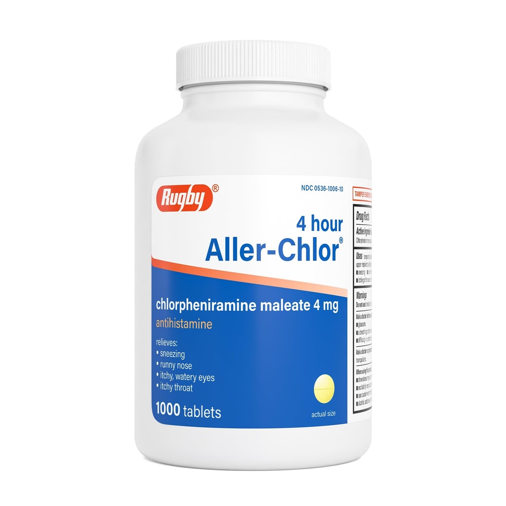 럭비 4 시간 알레르기 - 염소 - 염소 4 mg - 항히스타민 - 1000 정제 (1 팩)