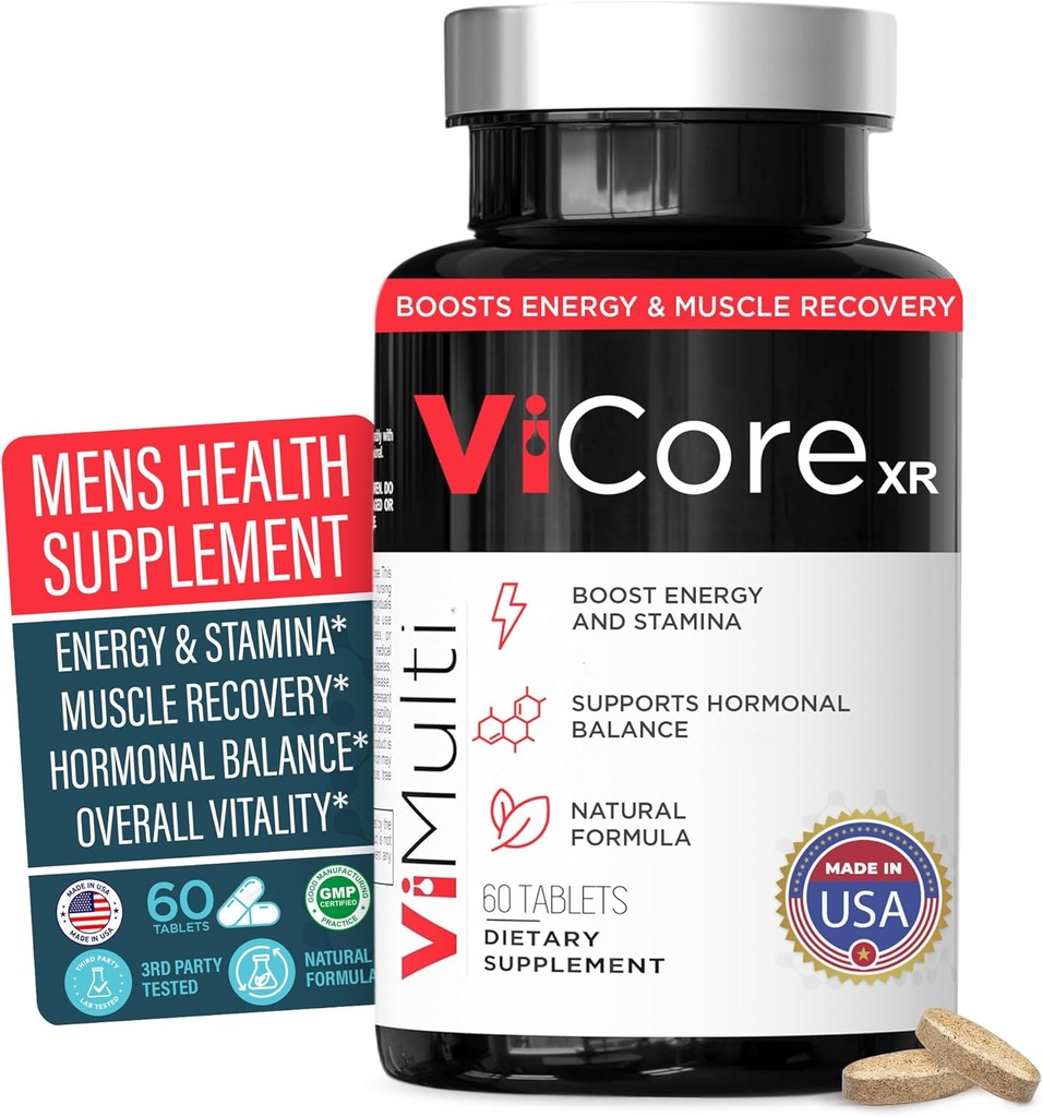 ViCore Premium Men’s Herbal Supplement – Tongkat Ali (Longjack), Maca Root, Panax Ginseng, 아연 및 L 아르기닌 – 에너지, 체력, 면역 건강 및 남성 웰빙 지원 – 60 캡슐