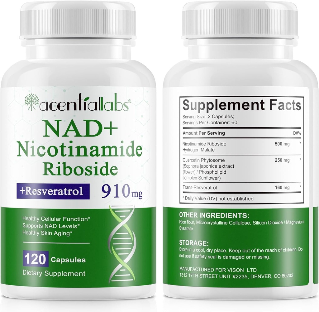 120 조사 NAD 플러스 보충교재, Liposomal 니코틴아미드 Riboside 캡슐 Resveratrol & Quercetin, 노화 방지를 위한 높은 순수성 니코틴아미드, 세포 Gegeneration/Energy/Immune 승압기