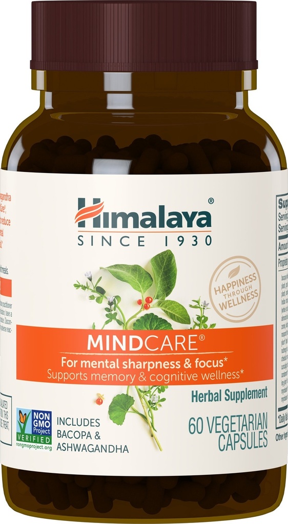 Himalaya MindCare - Nootropic 초본 두뇌는 기억과 초점 지원을 위해 보충합니다 - Vegan, Non-GMO, Gluten는, 1170 mg, 60의 캡슐을 해방합니다