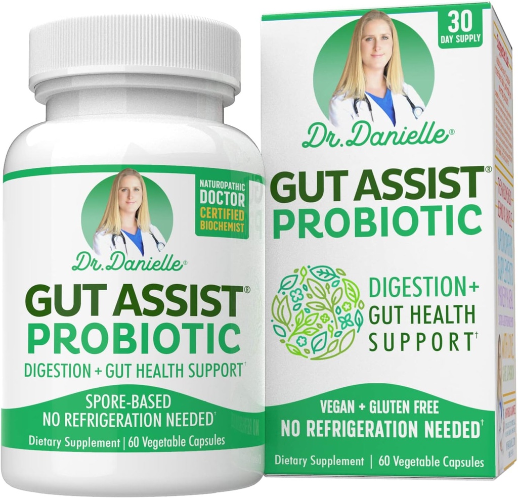 Gut Assist Probiotic - 여성 및 남성을위한 Probiotics, Danielle 박사의 성인 - 선반 안정 프로 바이오 틱 보충 - 냉동 필요 없음 - Bacillus - 60 캡슐