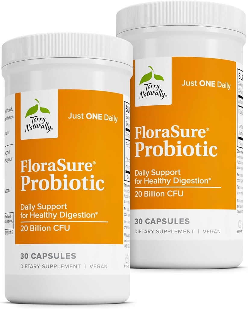 Terry Naturally FloraSure Probiotic - Occasional Bloating & Support Gas Relief - Bifidobacterium Bifidum과 Gut 건강 지원 - 30 캡슐 (팩 2)