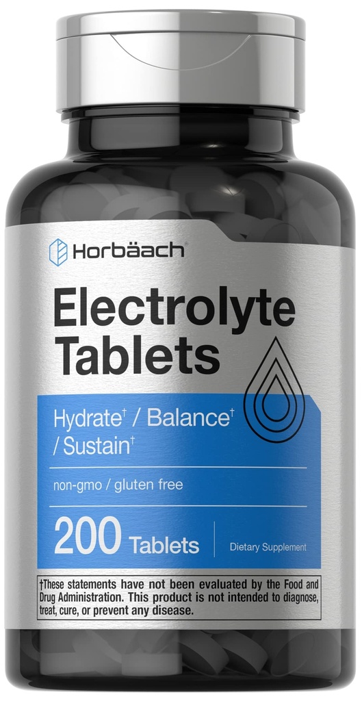 Horbäach Electrolyte Tablet | 200 개 | 채식주의 | Keto-Friendly | Non-GMO 및 글루텐 무료 히어로션 보충교재