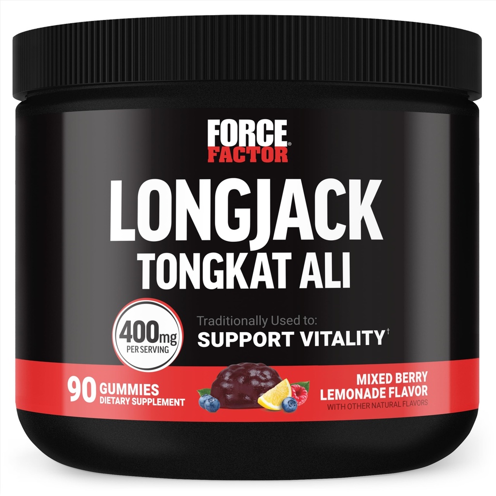 Force Factor Longjack Tongkat Ali Gummies, 남성 활력 및 드라이브, BioPerine, 혼합 Berry Lemonade, 90 Gummies와 400mg Tongkat Ali를 지원하는 남성을위한 Tongkat Ali