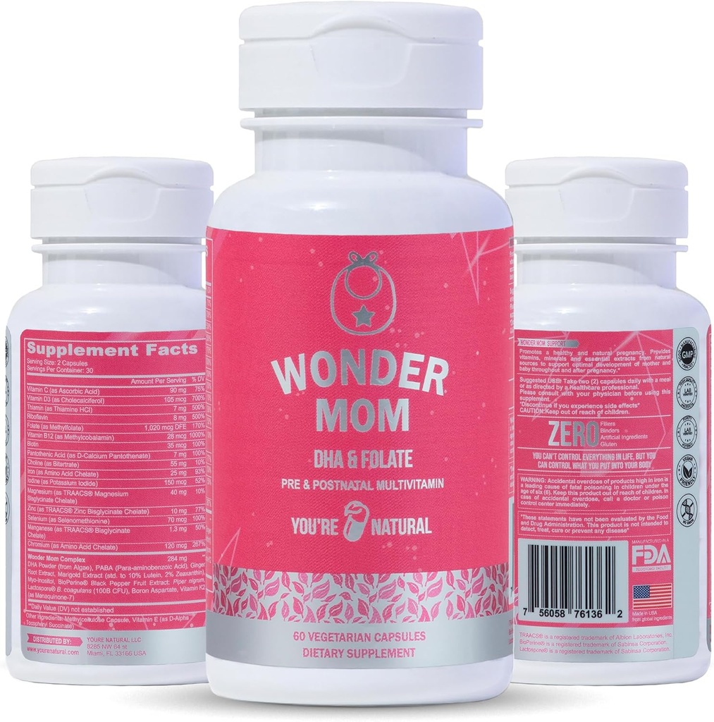 프리미엄 Prenatal & Postnatal 비타민: Folate, DHA, Choline, Iron, B12, Multivitamin & Probiotics, 지원 태아 뇌 발달, 임신 & Postpartum 건강, Vegan, Non-GMO, 글루텐 자유로운, 30 일
