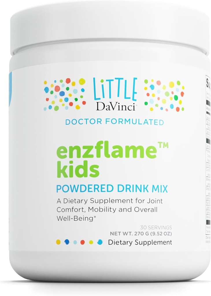 Little DaVinci Enzflame Kids - 근육과 합동 안락, 기동성 및 면역력을 지원하는 분말 음료 혼합 보충교재 * - 칼슘, 나트륨, 효소, DMG 및 더 많은 - 주황색 풍미 - 30의 서빙