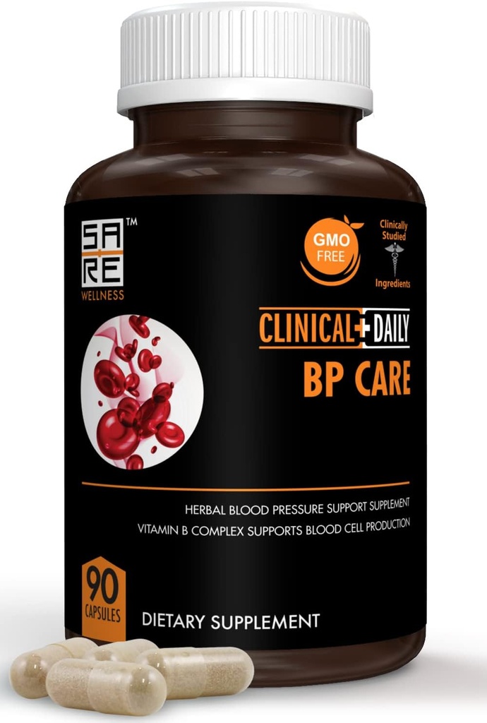 임상 일일 BP 관리 - 비 GMO 보충제. Hawthorne 베리 BP 최적화. Folic 산, Niacin, 마늘, Uva Ursi, Buchu, Hibiscus, 비타민 B6 B12, C. 90ct