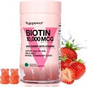 Biotin 10,000mcg와 머리 성장 Gummies - Yor 건강한 머리, 피부 & 못을 위한 Vegan 머리 비타민 Gummy, 추가된 B 혼합, 비타민 D, 비타민 A & 아연 - 여자 남자 (60, 딸기)를 위한 머리 보충교재
