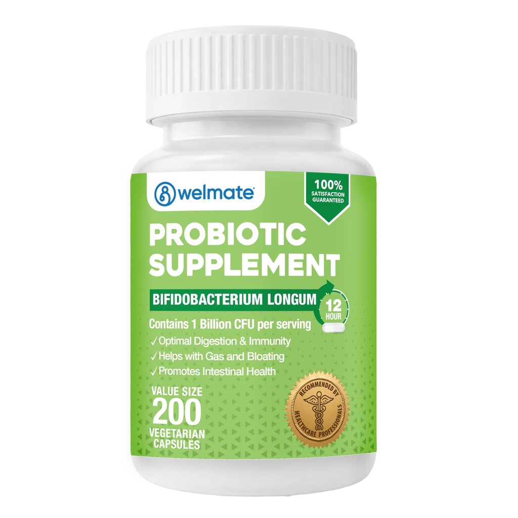 WELMATE Bifidobacterium - Probiotic 보충교재 - 지원 Gut 건강 - 면역성이 있는 지원 - 소화 효소 - 글루텐 자유로운 - Vegan - 남자 & 여자 Probiotic - 가치 크기 - 200 조사