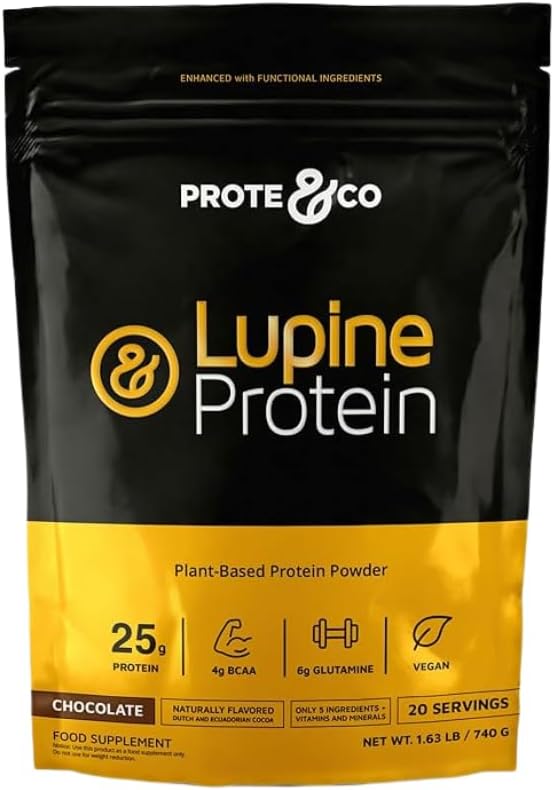 Prote&Co Lupin Protein - Vegan Plant 기반 단백질 분말 24g. 비 GMO, 추가 설탕 없음, Lactose 무료, 글루텐 무료, Soy 무료. 20 서빙 - 초콜릿