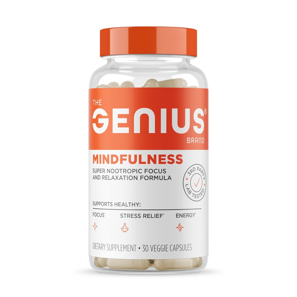Genius 브랜드 인 Genius Mindfulness - 두뇌 건강 보충 - 건강한 Mindsets 지원 - Calm, 에너지, 기억 및 초점 지원 - Ashwagandha, NeuroFactor & More - 30 Veggie 알약