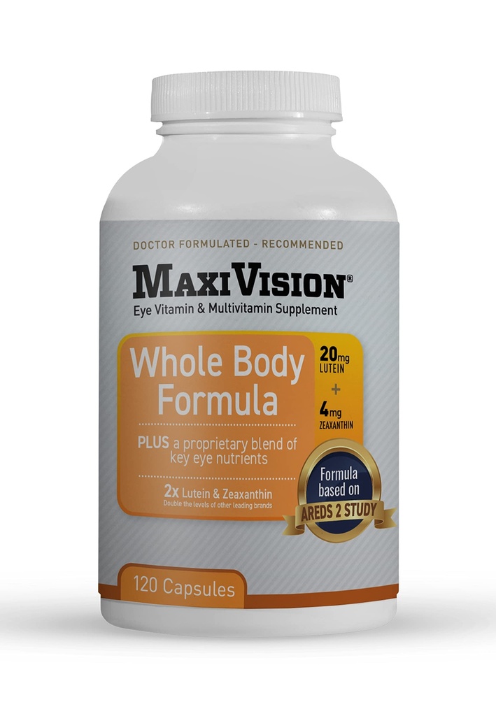 MaxiVision® AREDS 2 전체 바디 포뮬러 - AREDS 2 Eye Vitamins w/Lutein and Zeaxanthin - Macular Support - 아이 스트레인 용 아이 보충제 - 120 캡슐 카운트, 1 병