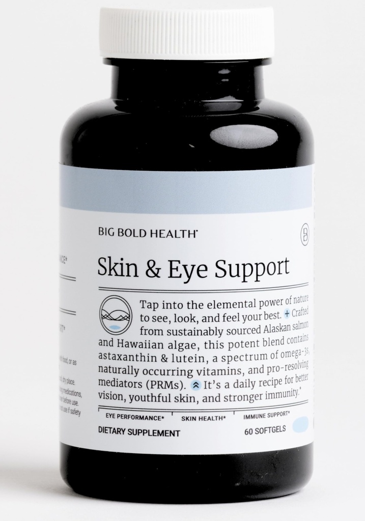 BIG BOLD HEALTH 스킨 & 아이 서포트 오메가-3 알래스카 연어 오일, DHA, Astaxanthin & Lutein Vision, 피부 건강 & 면역 (60 Softgels)