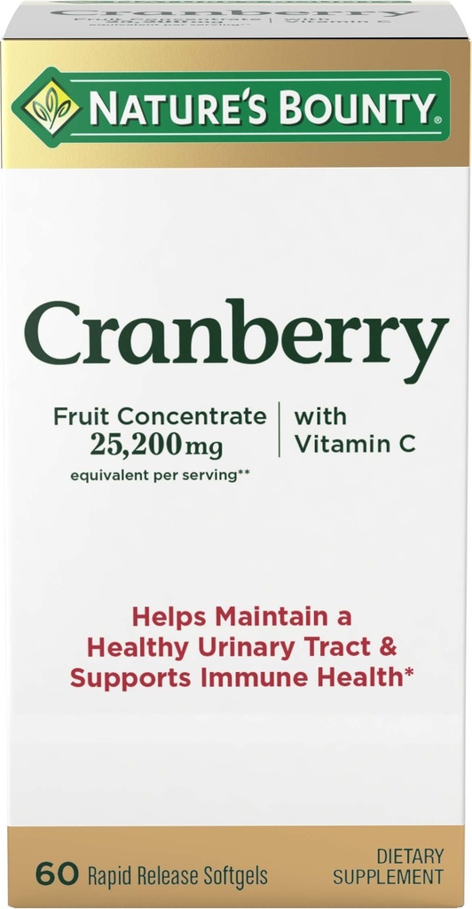 Nature's Bounty Cranberry 규정식 보충교재, 지원 Urinary Tract와 면역력, Softgels, 25,200 Mg, 60 Ct