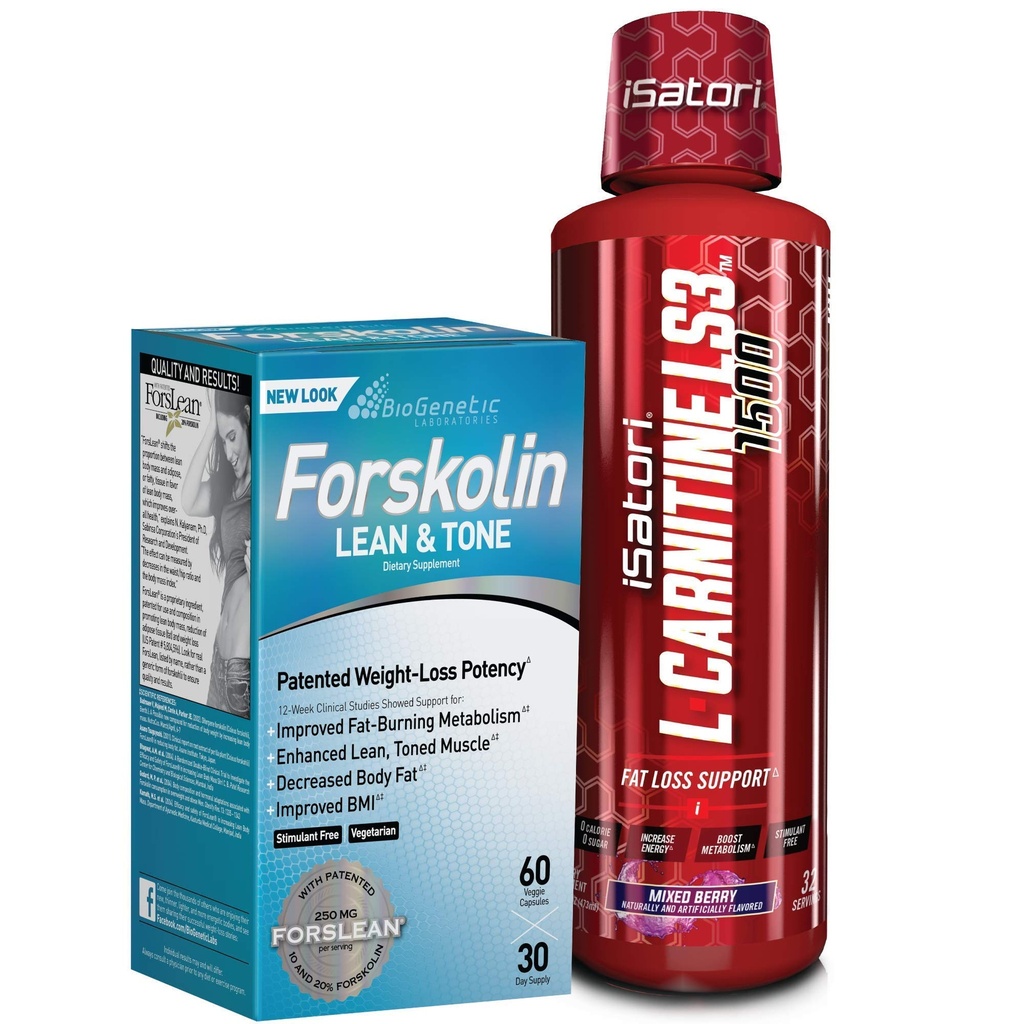 iSatori L-Carnitine LS3 혼합 Berry 1500mg (32 인분) & BioGenetic Labs Forskolin Lean & Tone