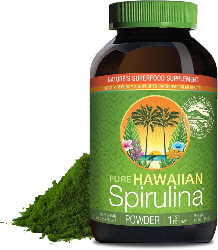 Nutrex Hawaii, Pure Hawaiian Spirulina Powder, Vegan, 지원 면역 체계, 심장, 세포 및 에너지, 16 Ounce