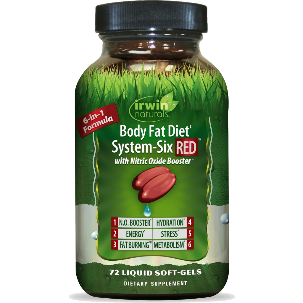 Irwin Naturals Body Fat Diet System-Six RED - 72 Liquid Soft-Gels, 6-in-1 Formula for Weight Management with Nitric Oxide Booster - 24 Total 서빙