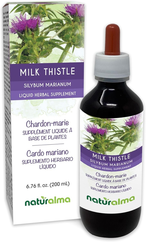 Naturalma Milk Thistle (Silybum marianum) 과일과 허브 알코올 프리 탄약 - 6.76 fl oz 액체 추출물 - 허브 보충 - Vegan